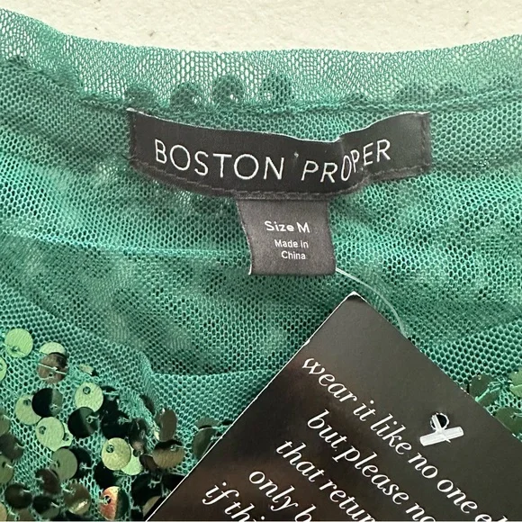 BOSTON PROPER Sequined Emerald Cold-Shoulder Blouse Top NWT Women’s Size Medium - Picture 7 of 11